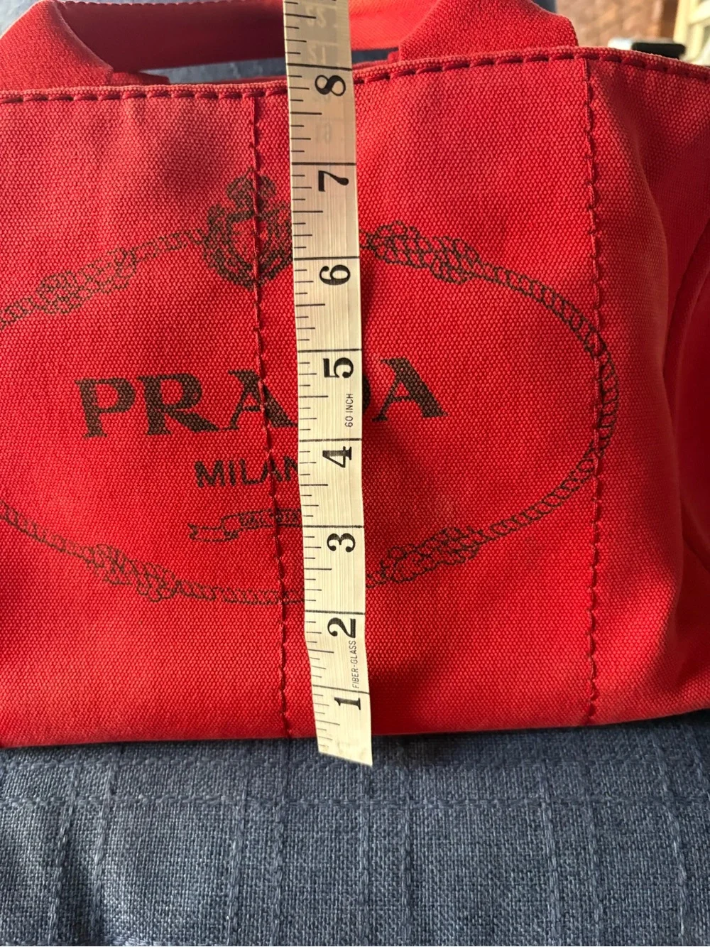 Authentic PRADA Canapa Small Canvas Tote Bag Rosso Red B2439G w/ Auth Card